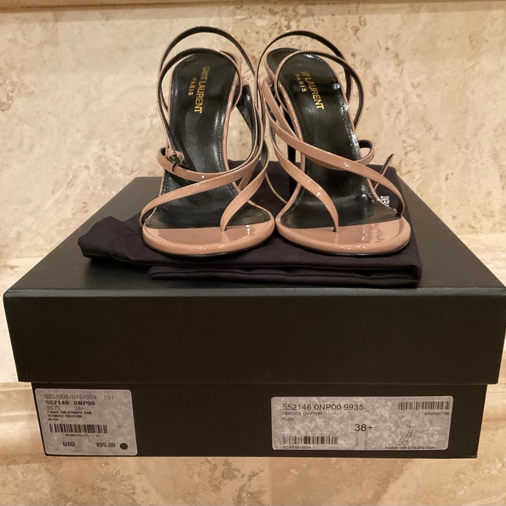 SAINT LAURENT NUDE PARIS STRAPS SANDAL SIZE 38.5 NEVER WORN WITH BOX AND DUSTBAG - Picture 6 of 6